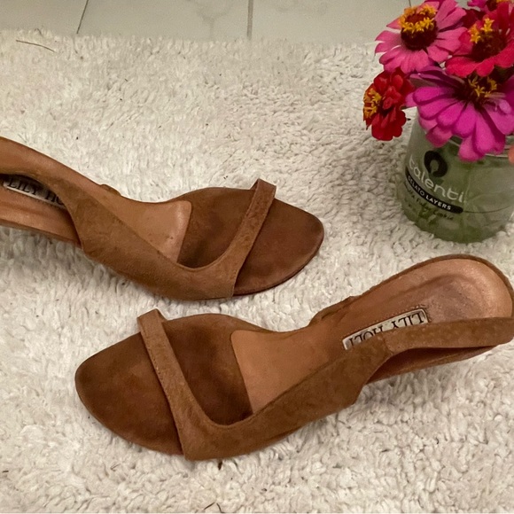 Lily Holt camel suede pumps size 8 bamboo heel - Picture 3 of 14